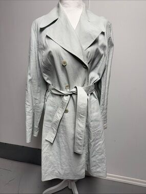 Light Gray Double-Breasted Trench Coat with Waist Tie